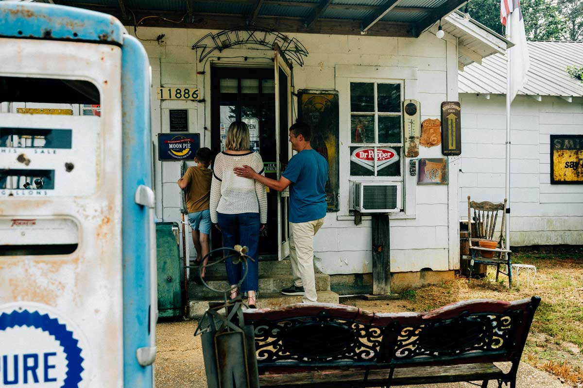 A family entering the Dixie Country Store.